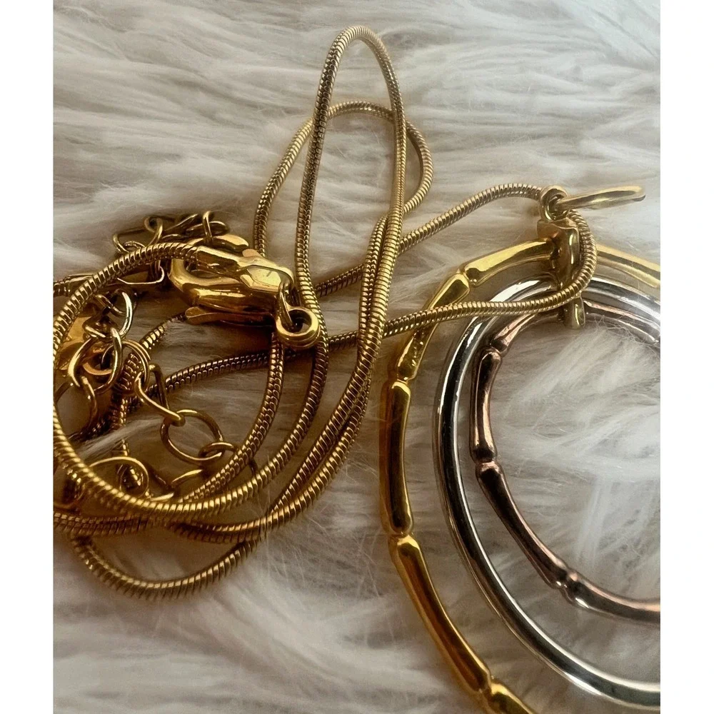 Park Lane Necklace‎ Mixed Metal Gold Silver Rose Circle Pendant Snake Chain 17
